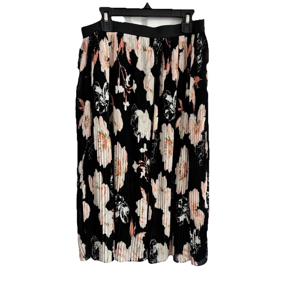 Jaclyn Smith Women's Medium Pleated Floral Skirt Vintage Black Office